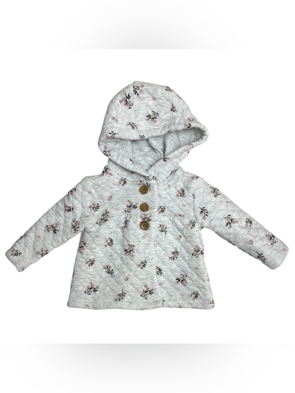 Carters Floral Quilted Light Hoodie Jacket Gray 6 Mon